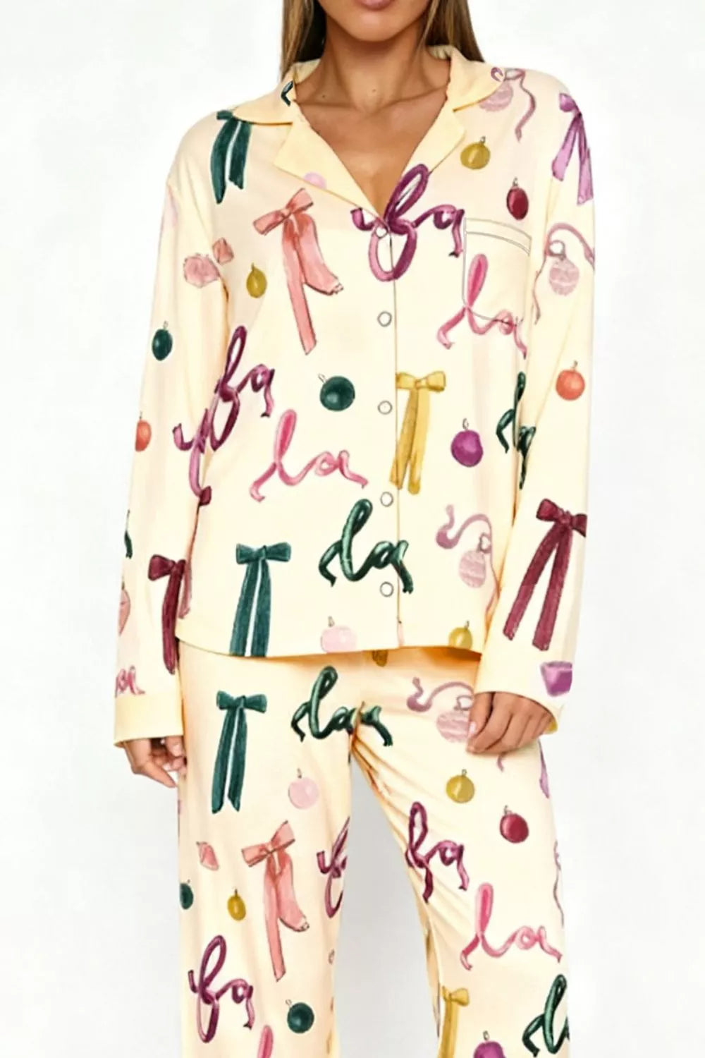 Bow Print Top and Wide Leg Pants Lounge Set, view 14