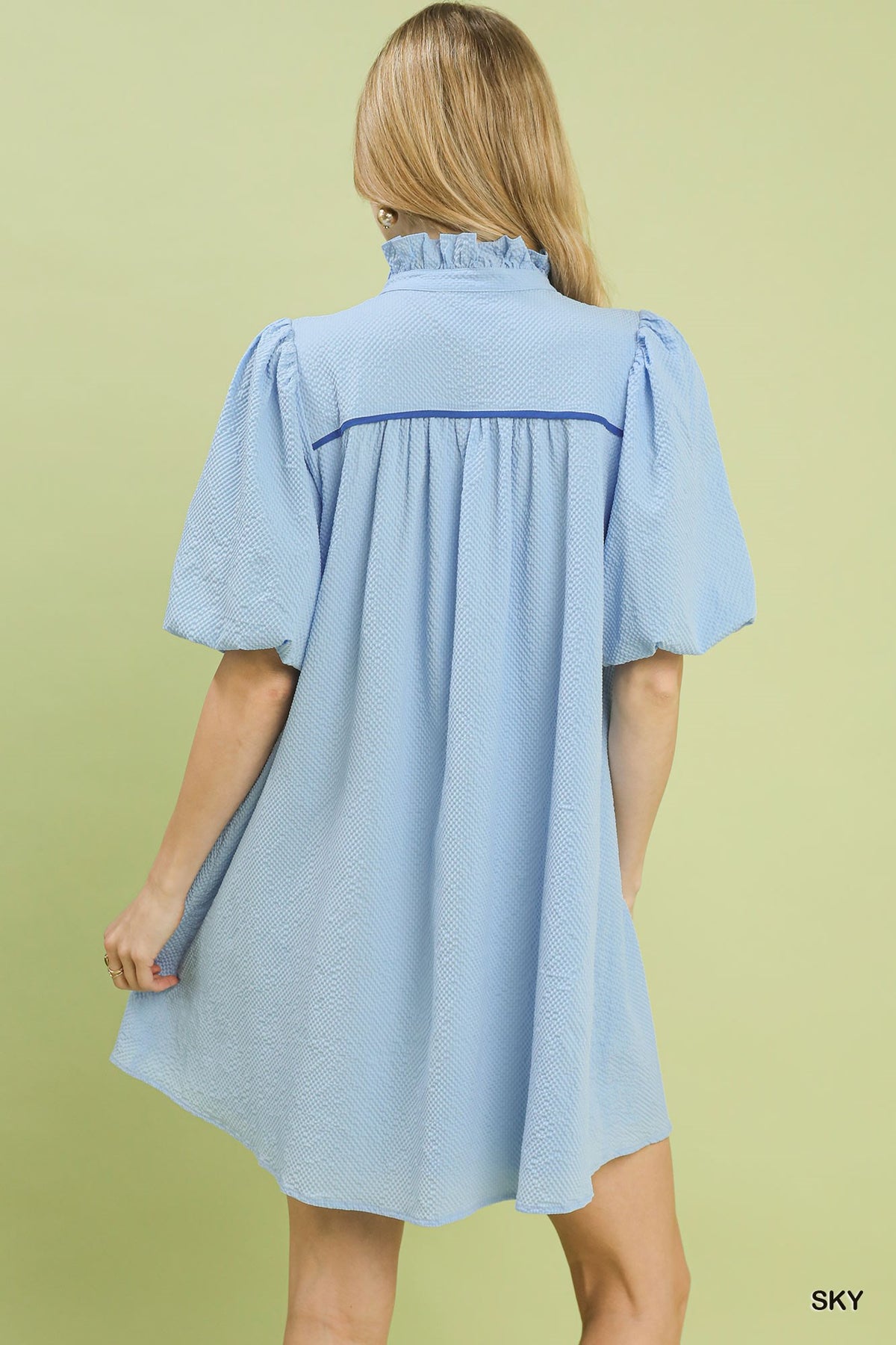 Seersucker Puff Sleeve Dress side view