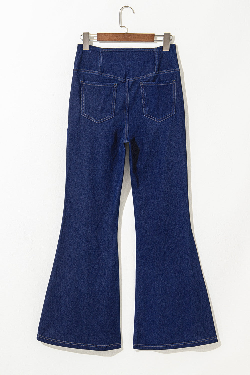 Pocket detail on high waist flare jeans