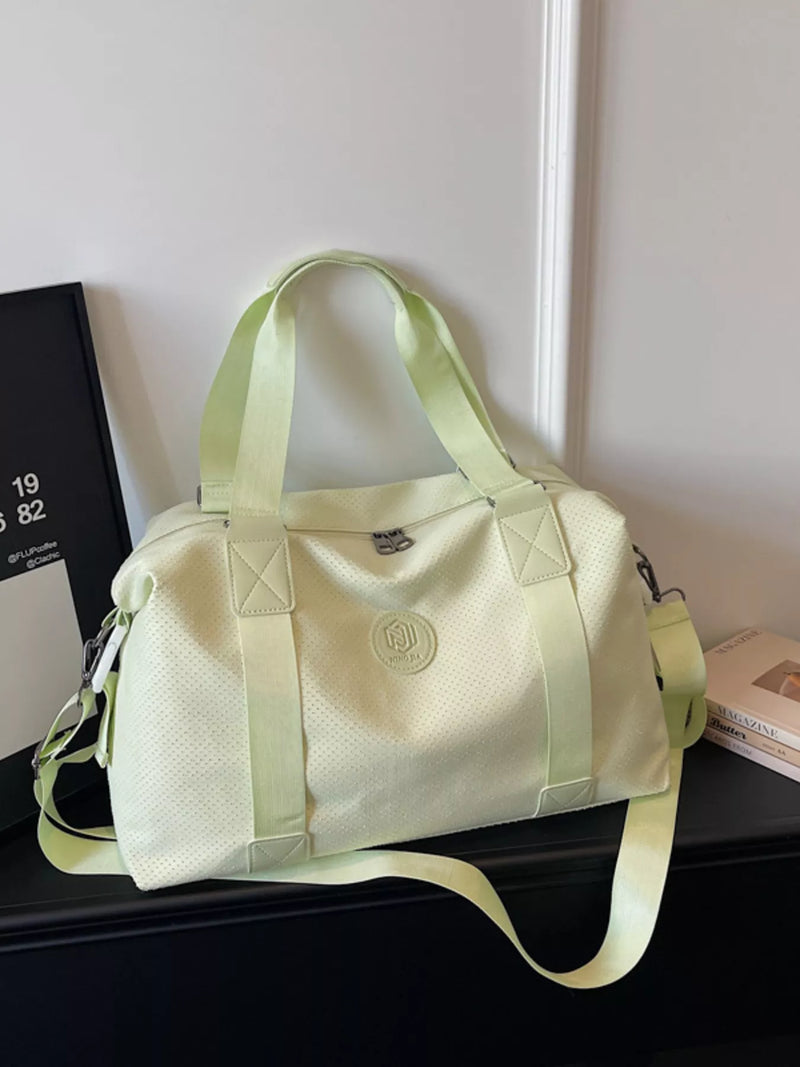 Green Oxford duffel bag with adjustable strap front view