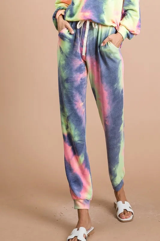 BiBi Tie Dye French Terry Casual Pants - Fashorio