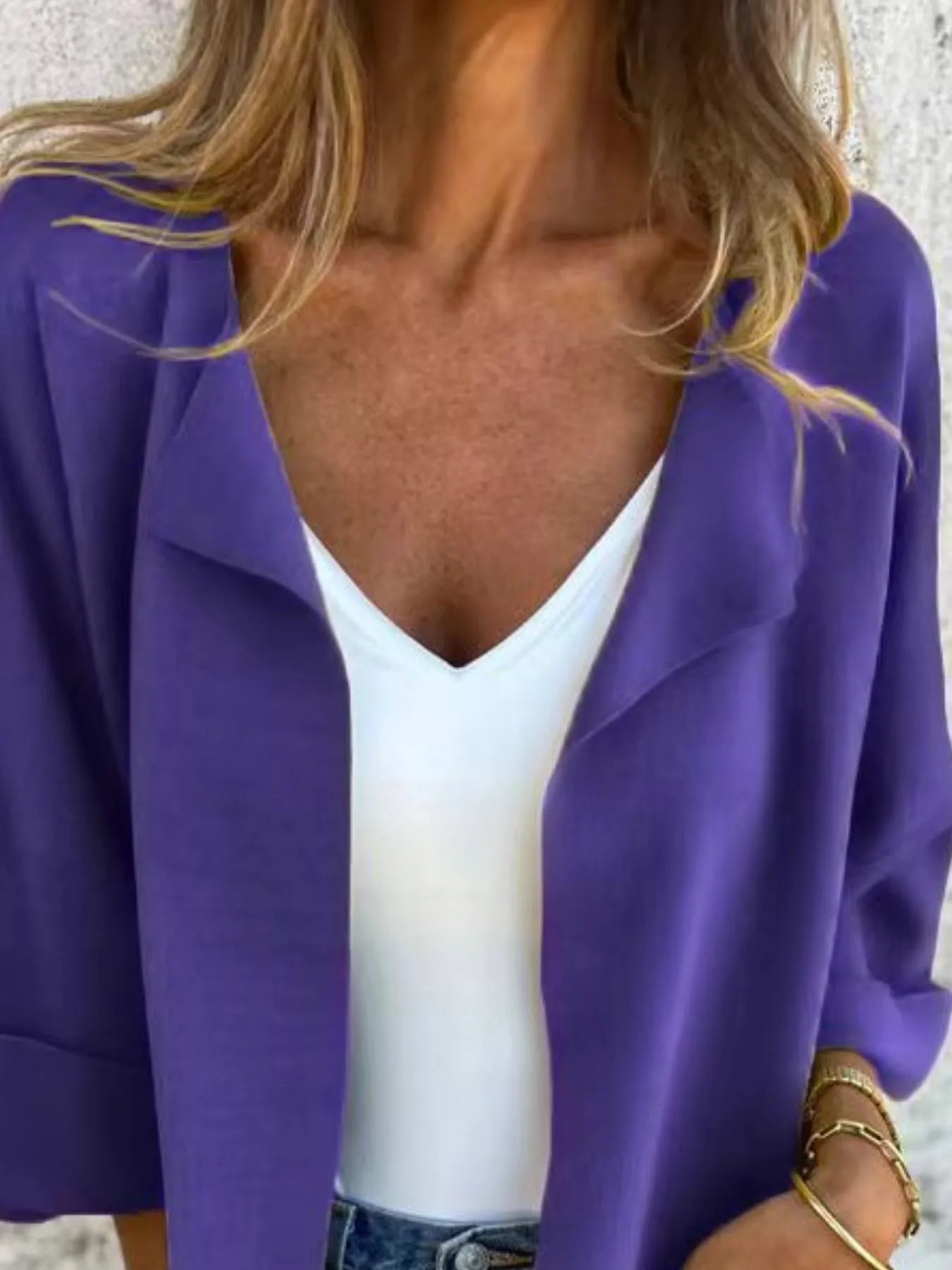 Full Size Open Front 3/4 Sleeve Cardigan Plus Size - Fashorio