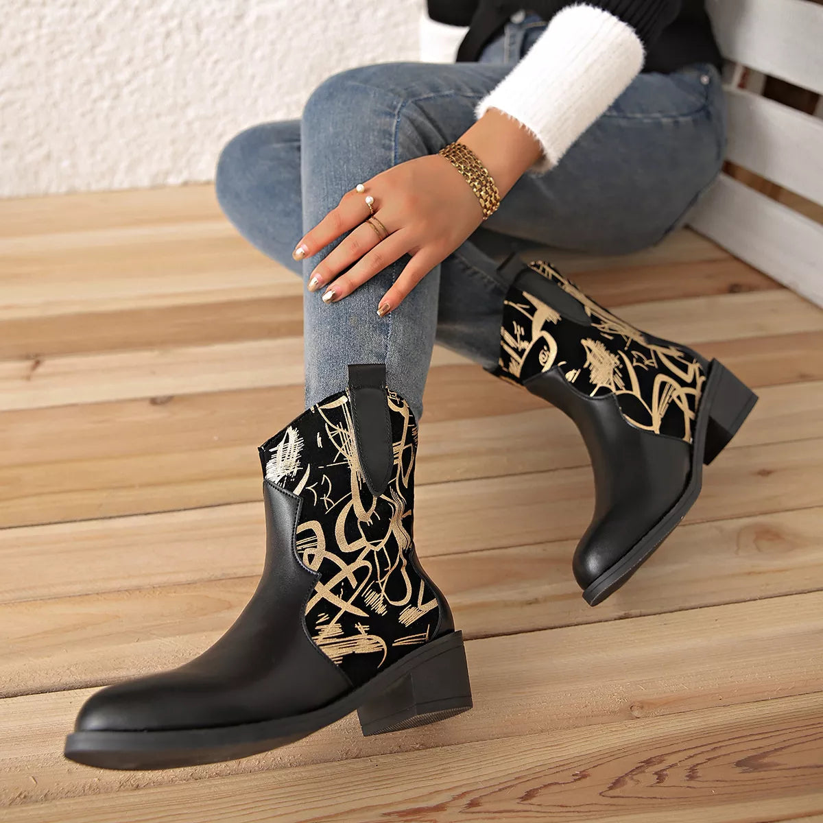 Black point toe block heel boots side profile