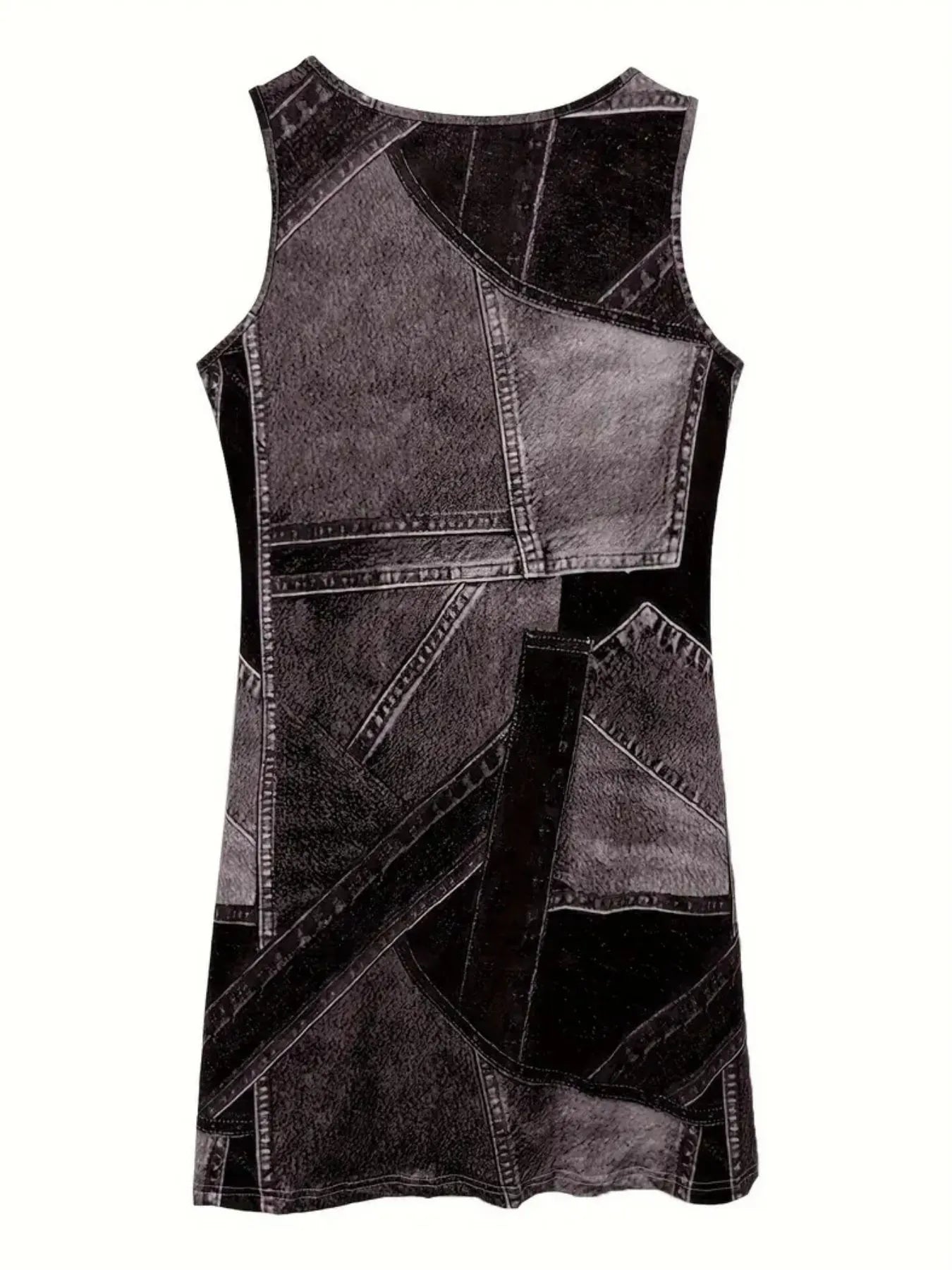 Patchwork Scoop Neck Denim Tank Dress - Fashorio