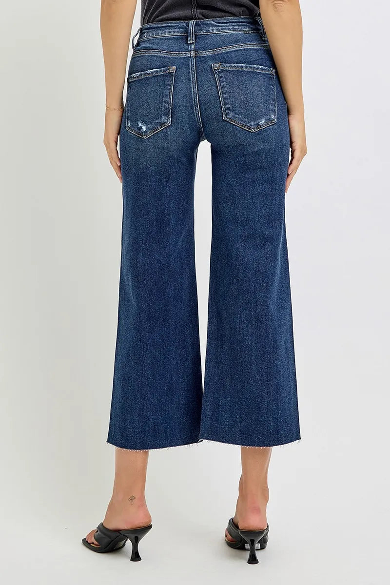Cropped wide leg denim jeans full length