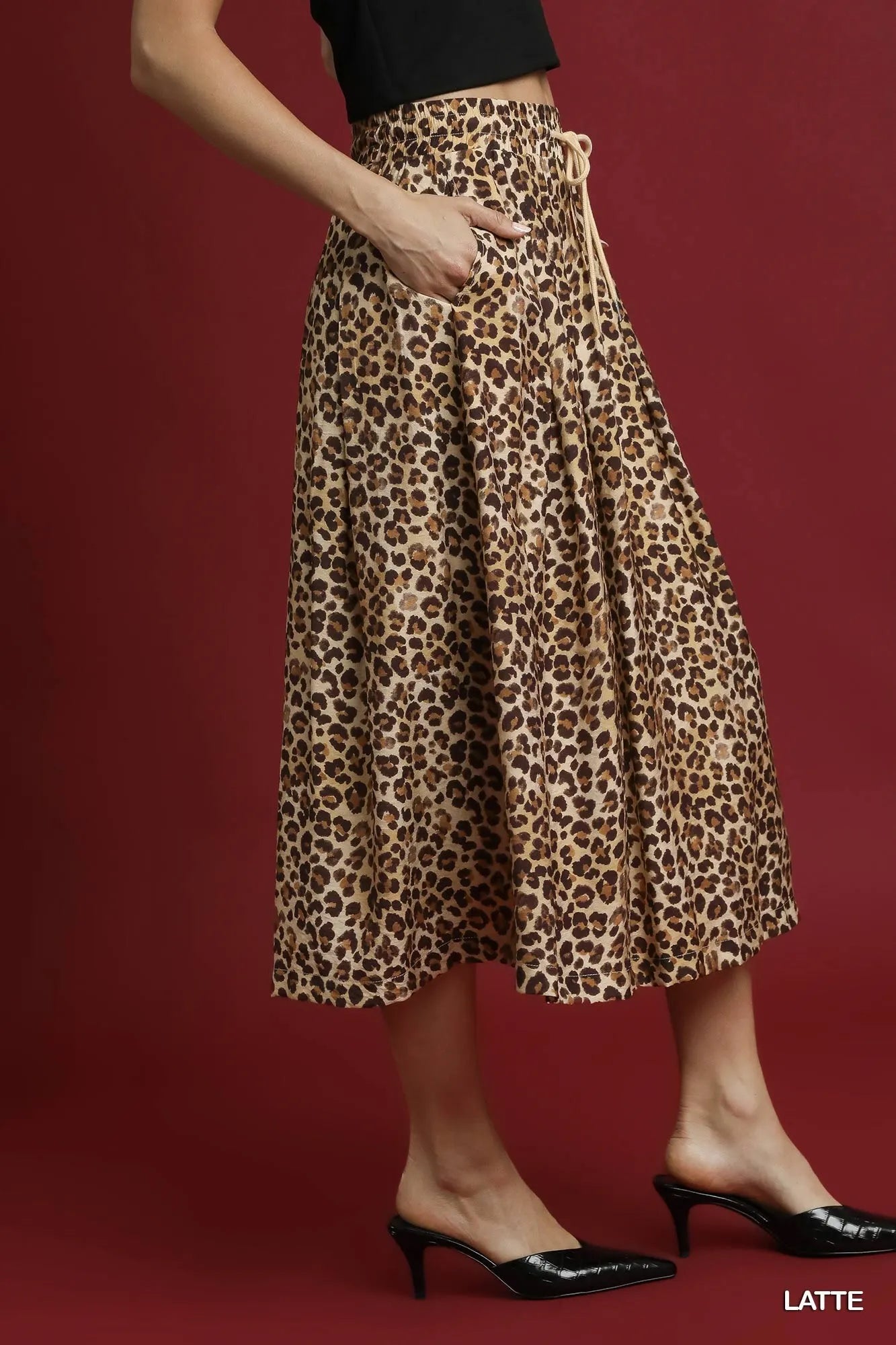 Umgee Drawstring Leopard Midi Skirt - Fashorio