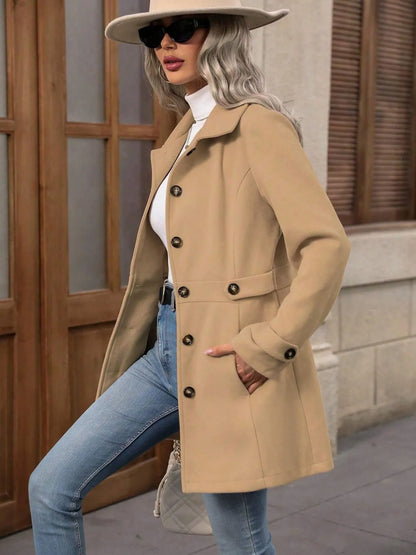 Button Up Long Sleeve Coat - Fashorio