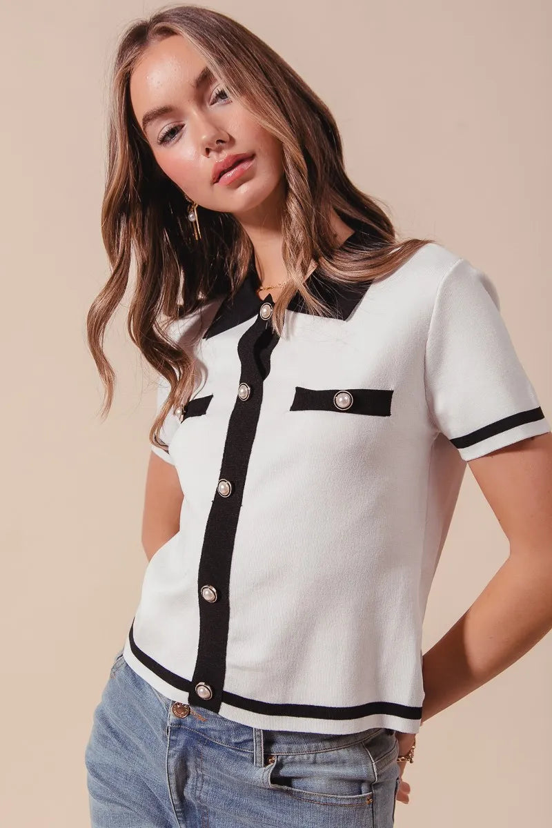 SO ME Button Down Knitted Sweater Shirt Top - Fashorio