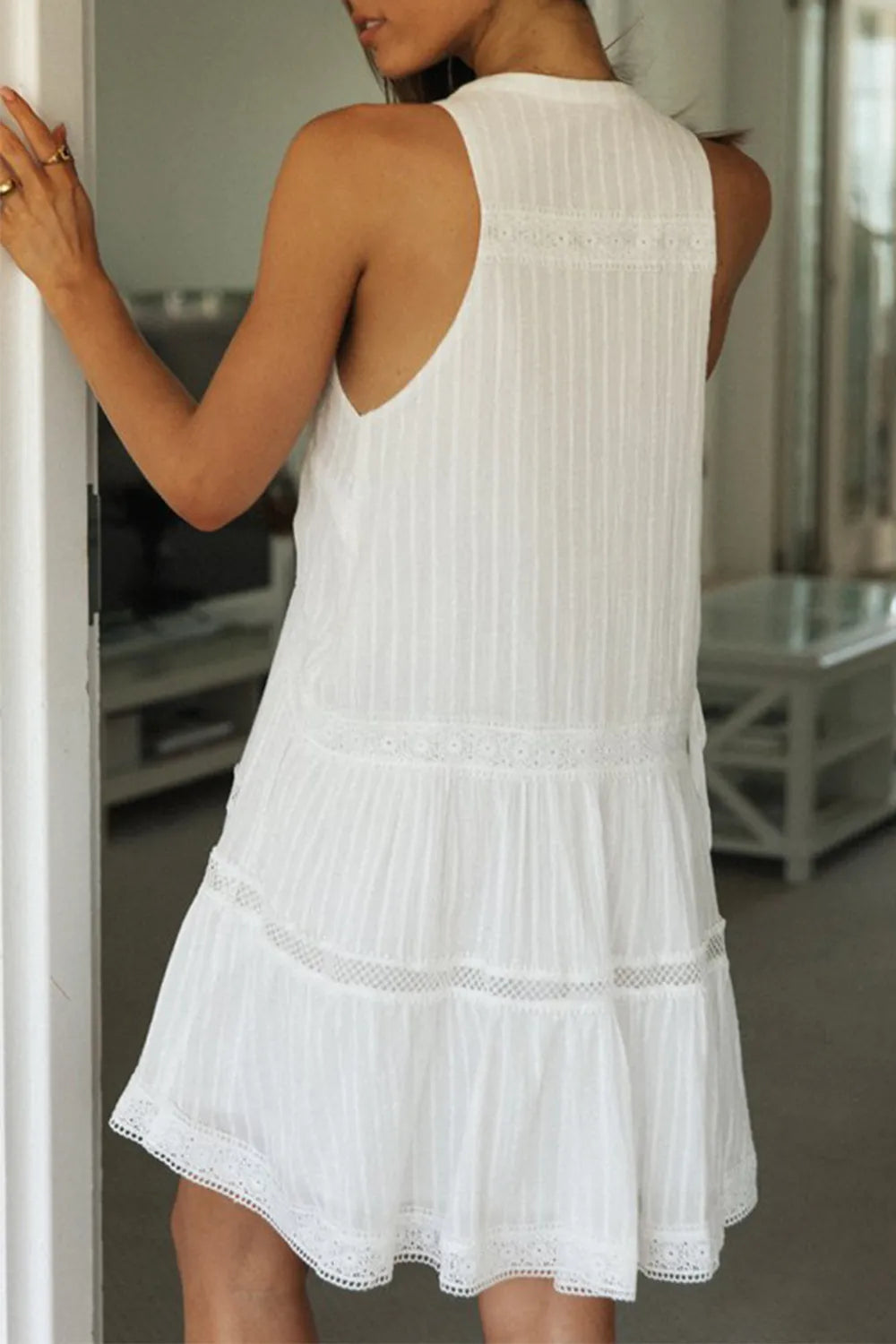White mini dress half button front detail