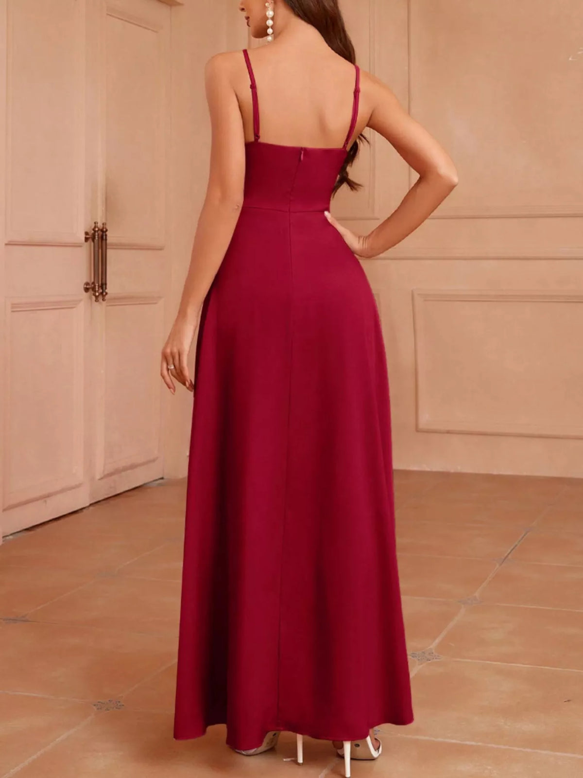 Close up of the spaghetti straps at the shoulder