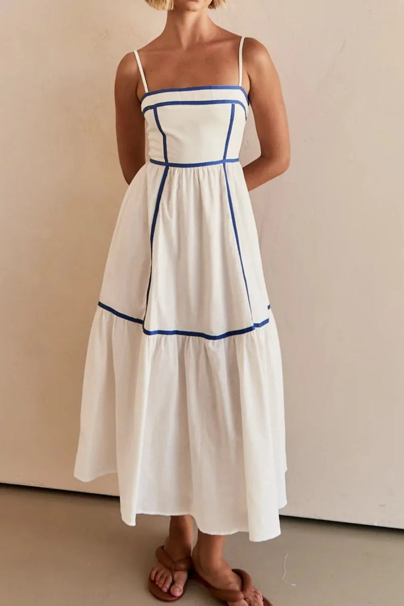 White contrast trim midi cami dress front view