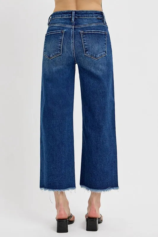 RISEN Raw Hem Wide Leg Attached Buckle Jeans - Fashorio