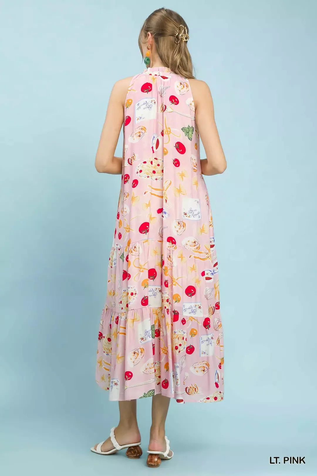 Abstract Print Tiered Halter Midi Dress detail