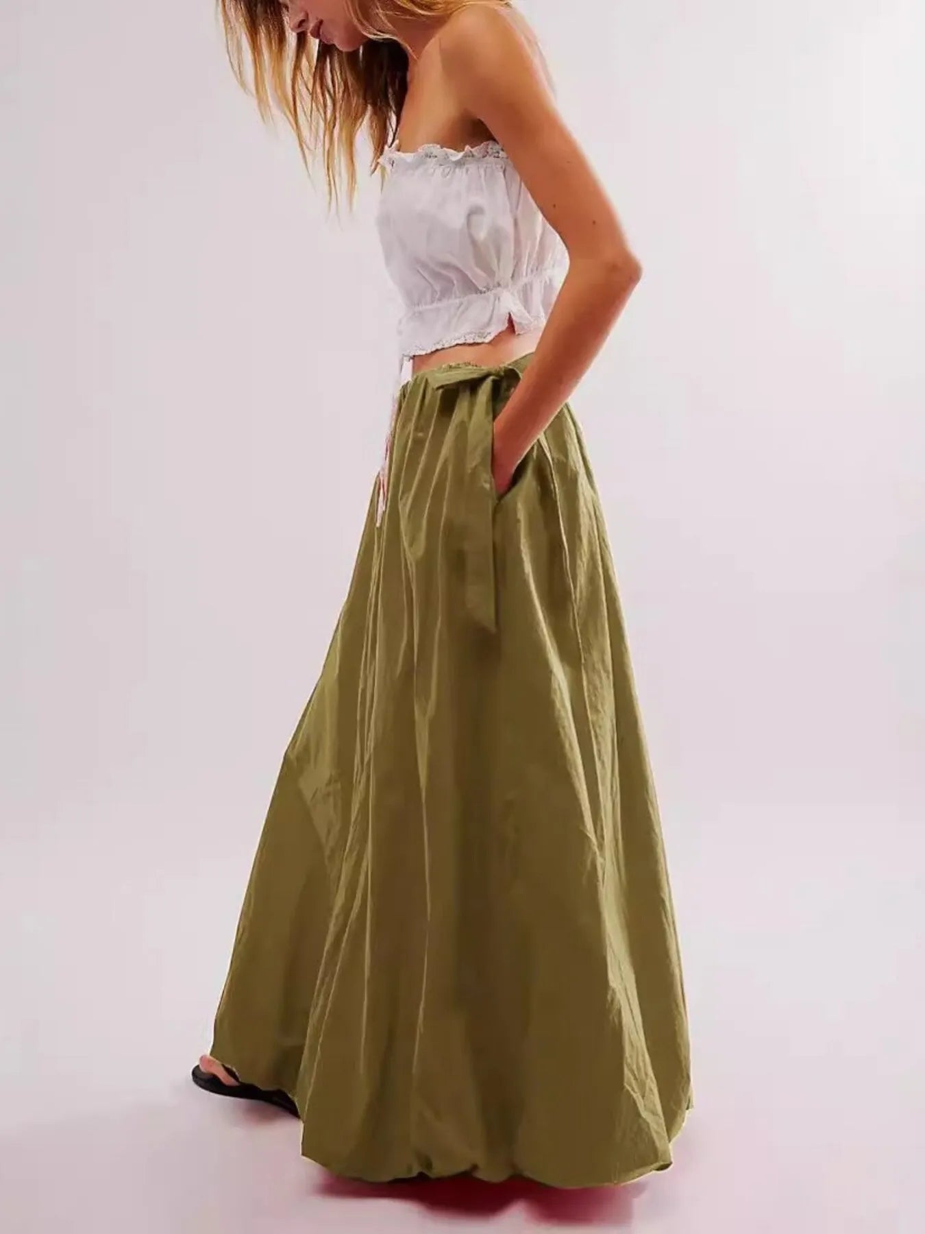 Side Bow Maxi Skirt with Pockets - Fashorio