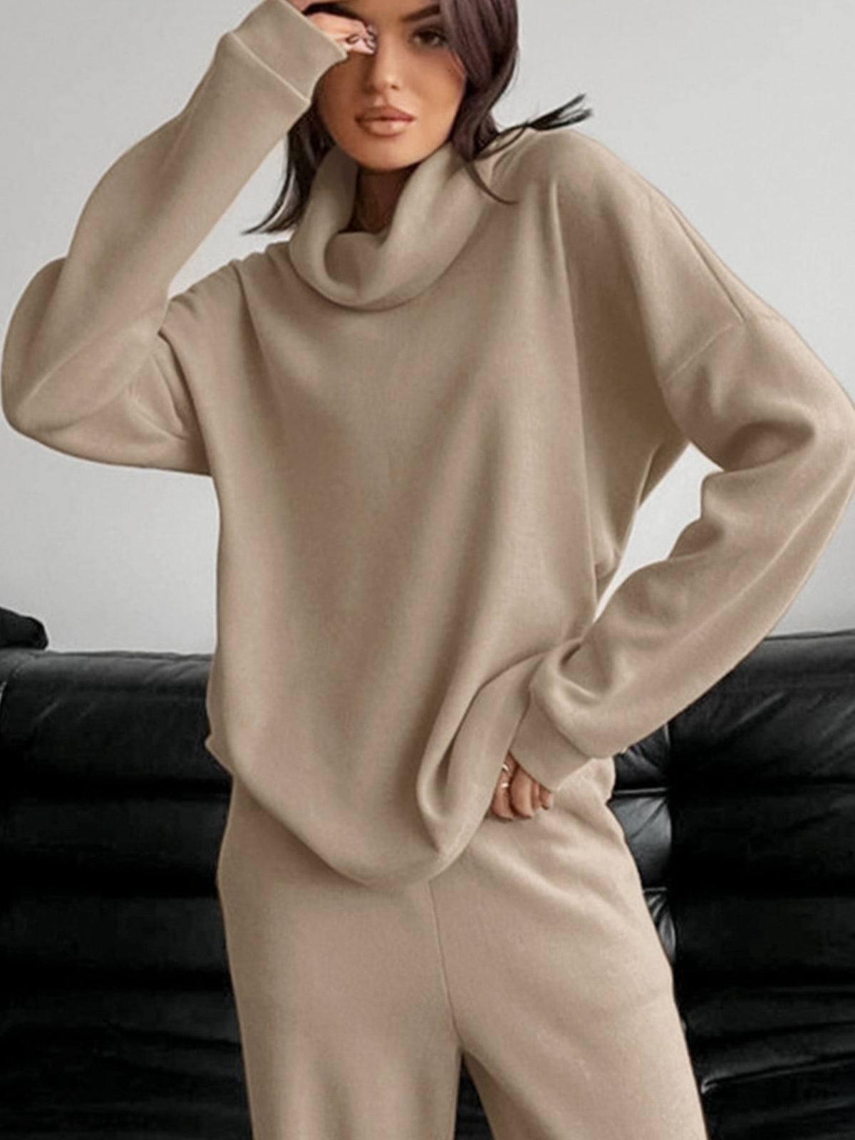 Turtleneck Long Sleeve Top and Pants Set, view 5