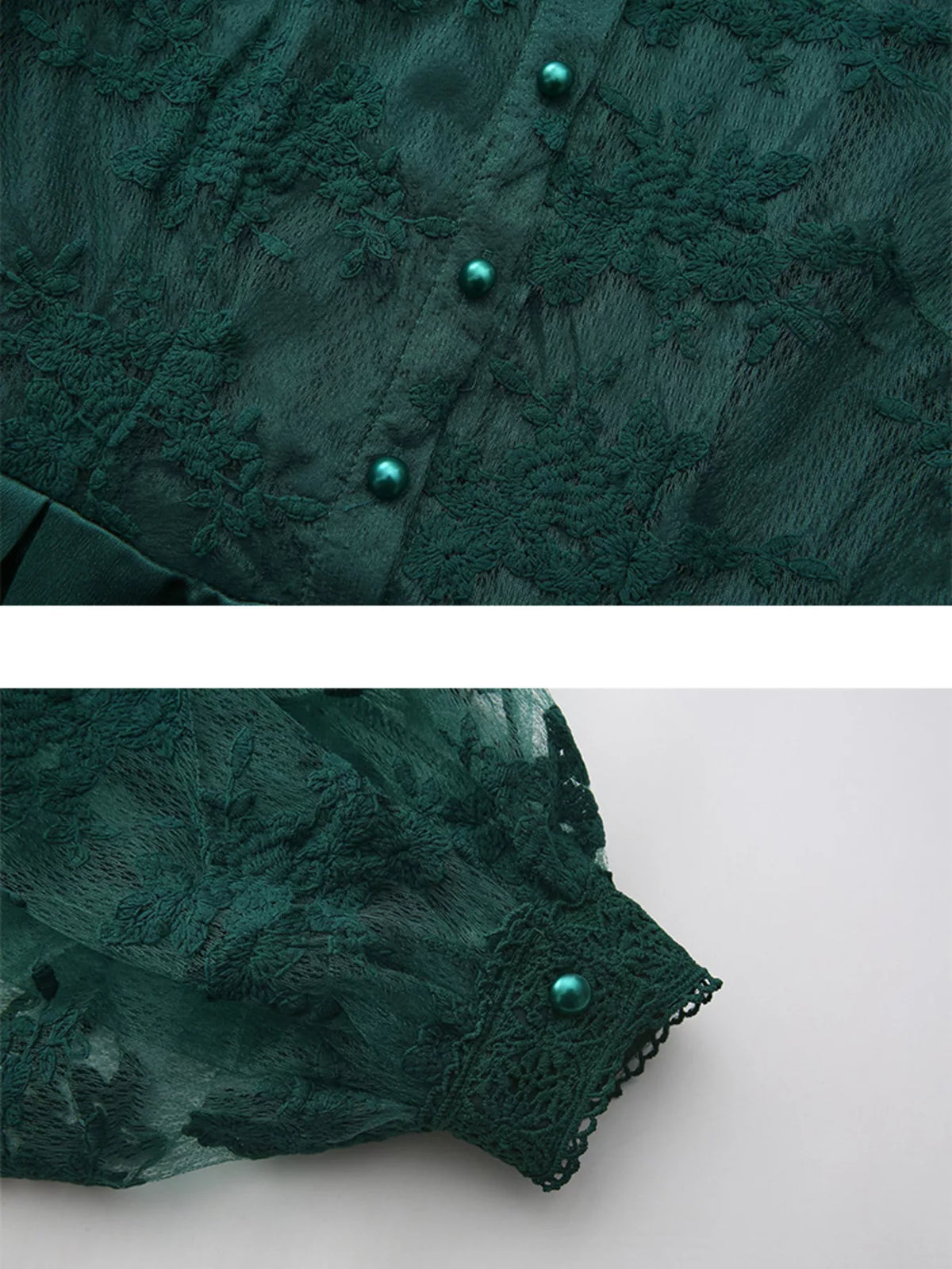Brocade lace lantern sleeve belted maxi dress in green belted waist detail