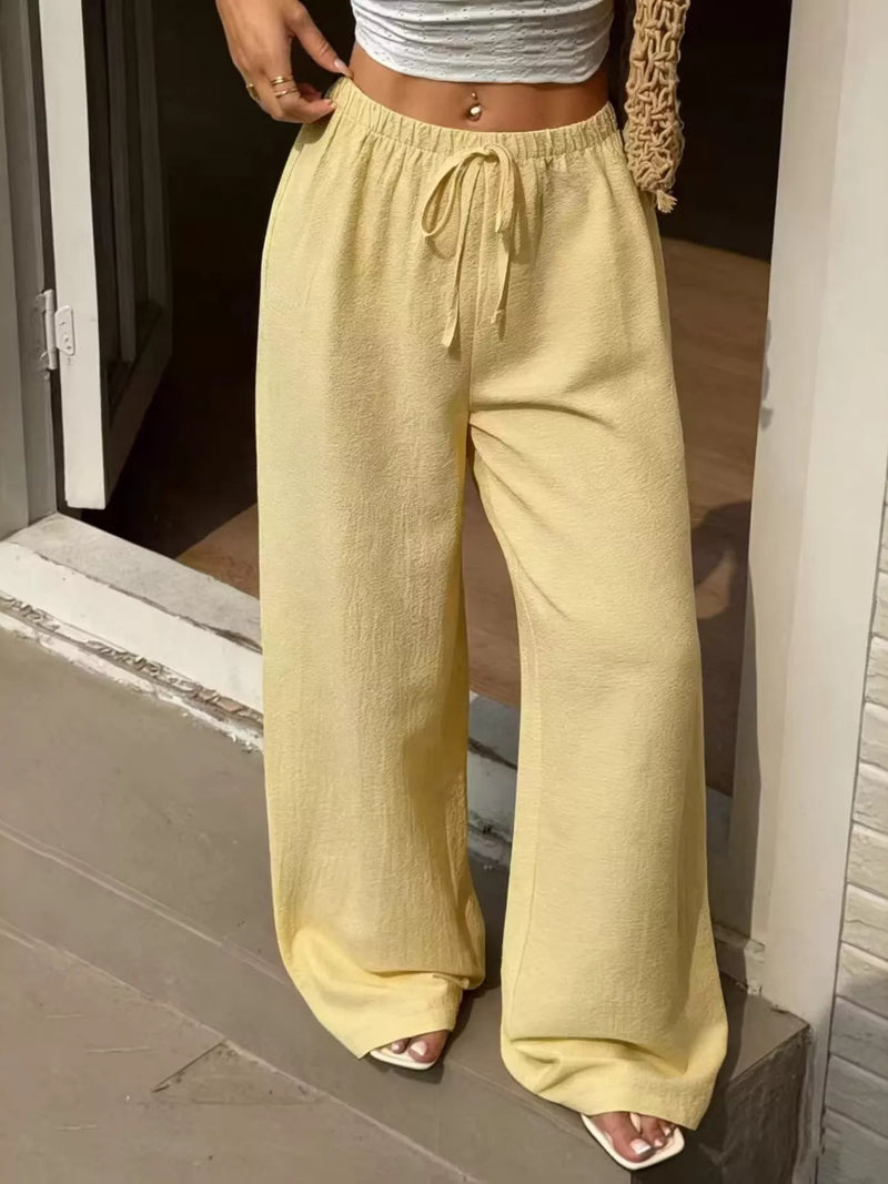 High waisted wide leg pants front view