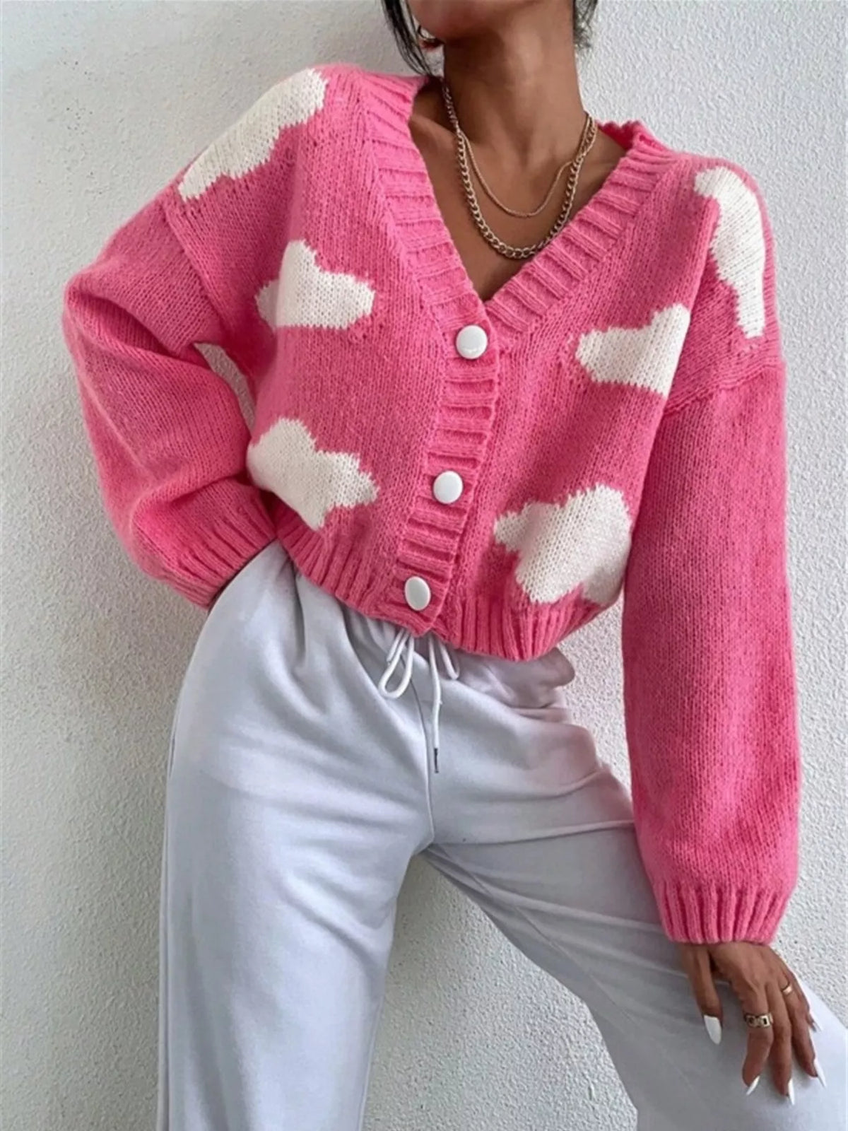 Button up knit cardigan side view