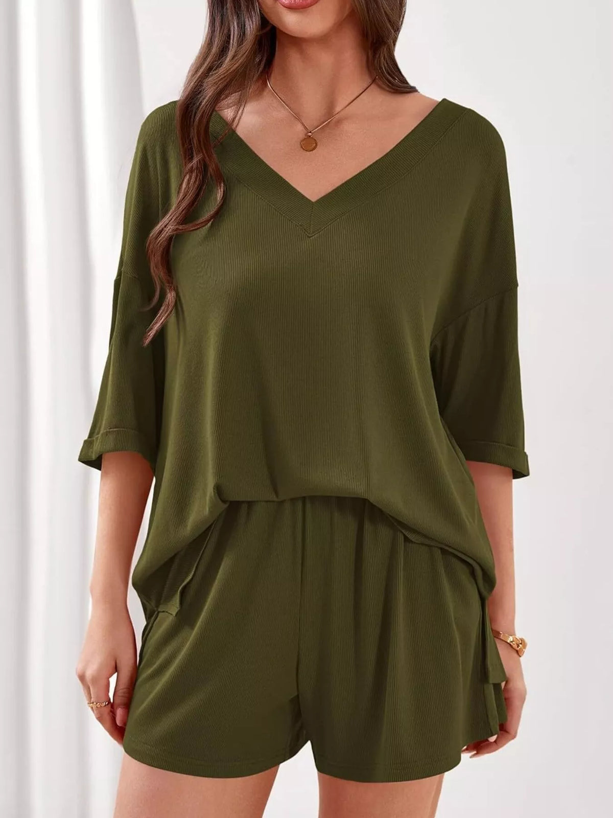 V Neck Top and Shorts Two Piece Set, view 14
