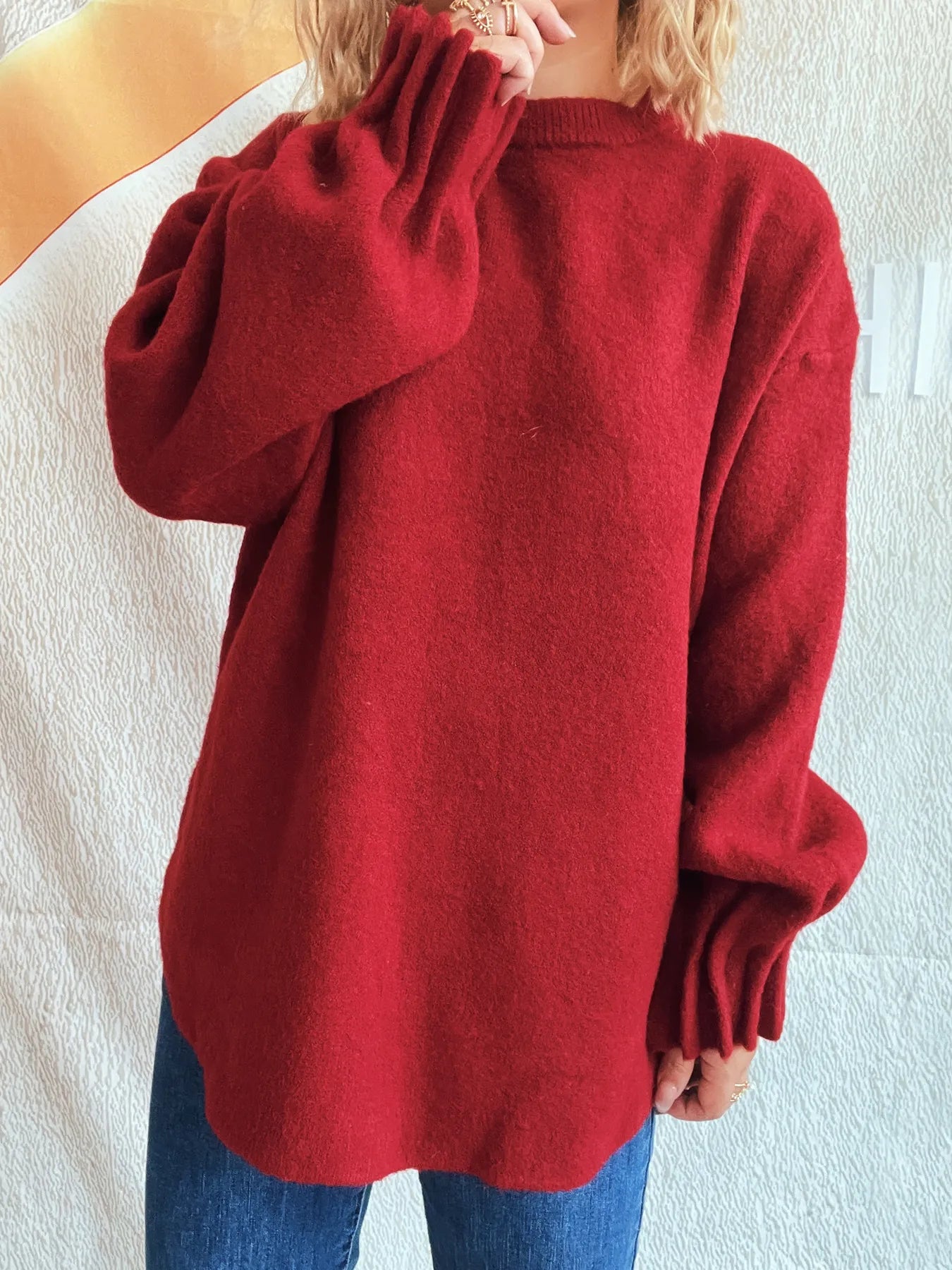 Round Neck Dropped Shoulder Sweater - Fashorio