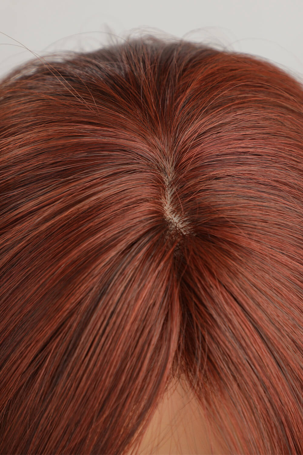 Red synthetic wig three quarter view