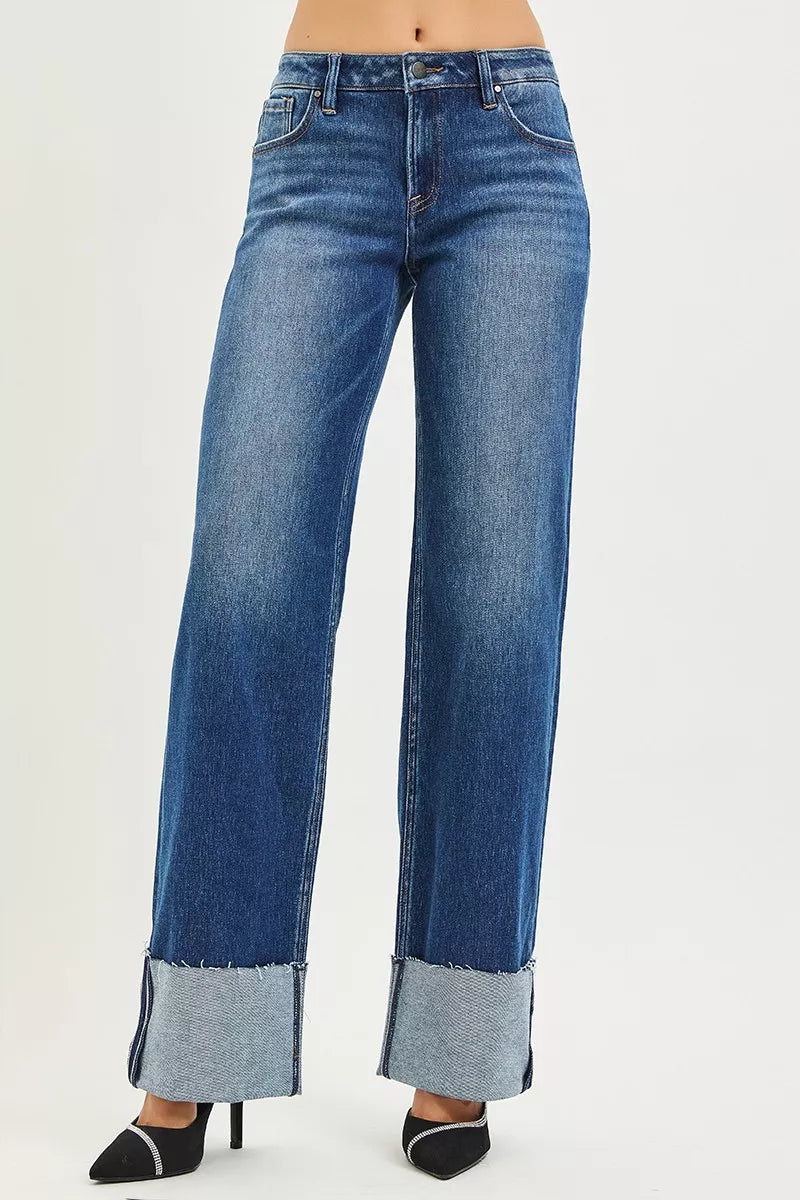 RISEN wide straight jeans dark wash side view
