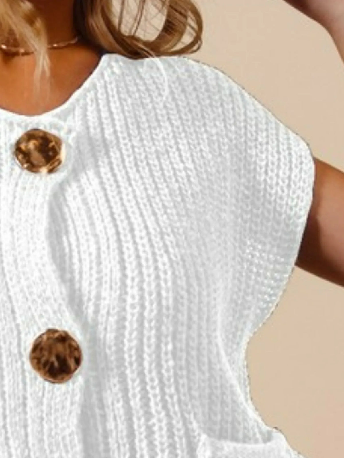 Big Button Front Sweater Vest in Off White back view
