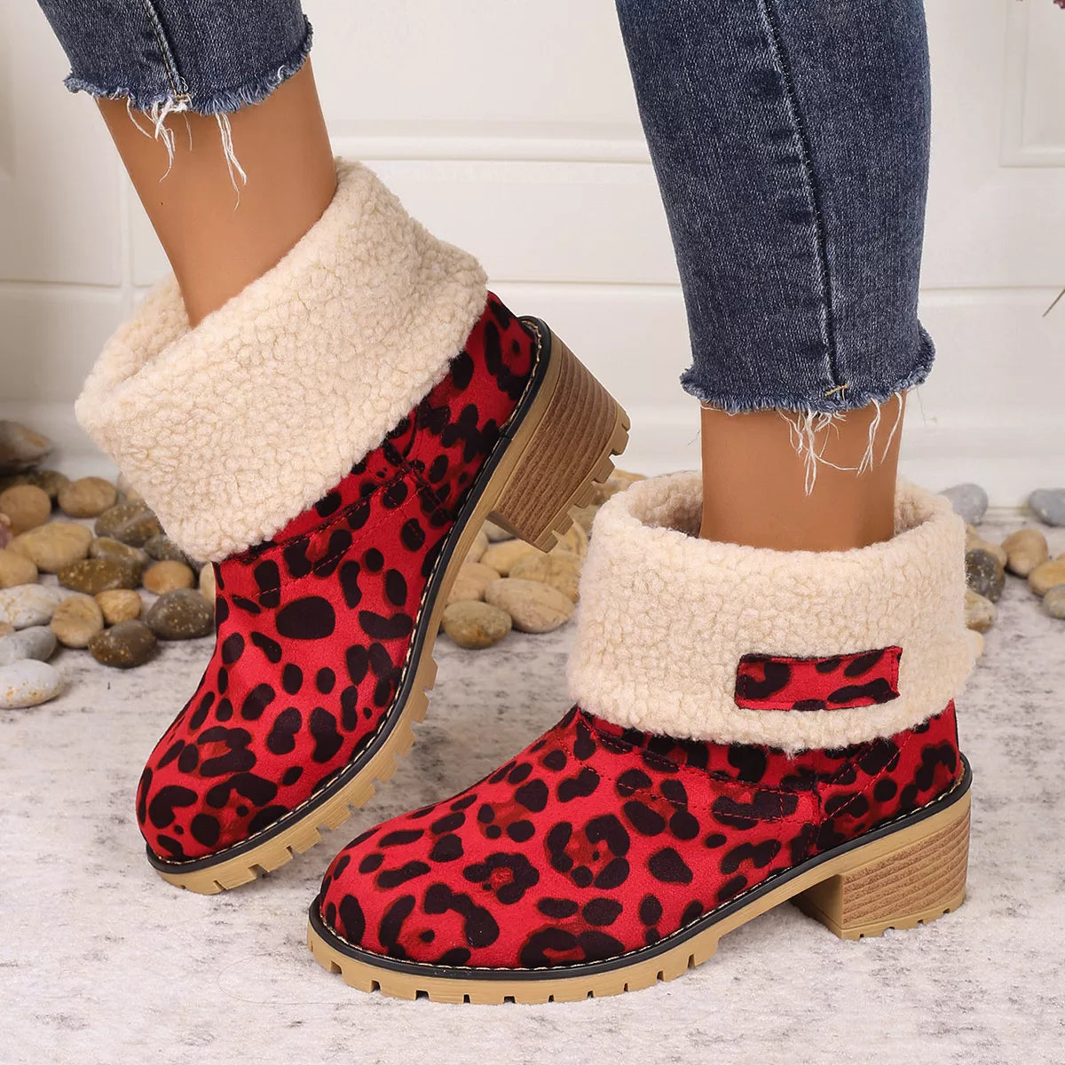 Leopard boots styled on model