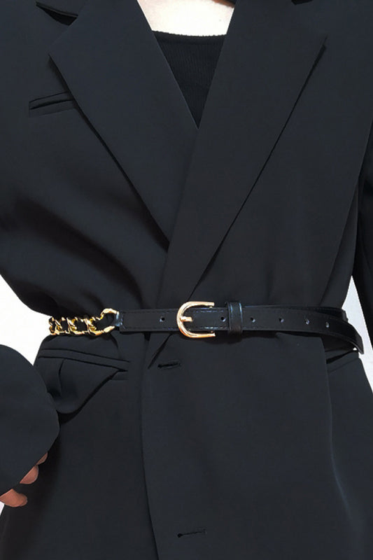 PU Chain Skinny Belt Black One Size - Fashorio