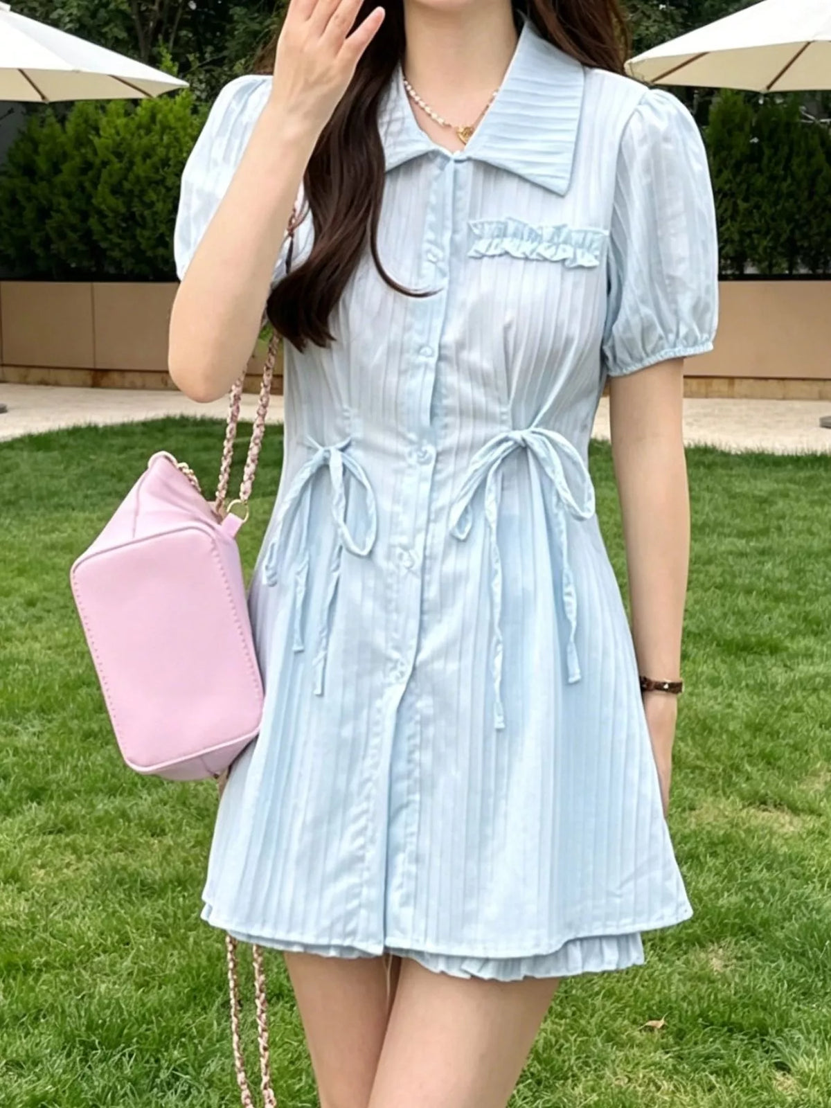 Tied button up two piece shorts set styled look