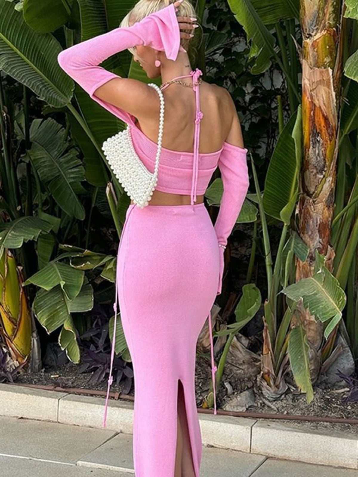 Halter Neck Top and Skirt Knit Set, view 6