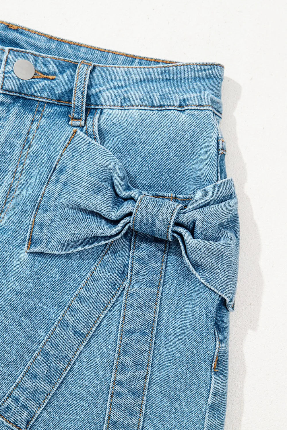 Acid Wash Bowknot Details High Waist Denim Skirt - Fashorio