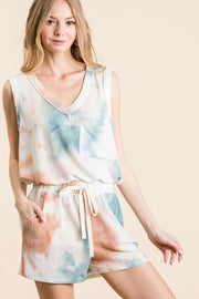 BiBi Tie Dye Textured Knit Top and Shorts Set - Fashorio