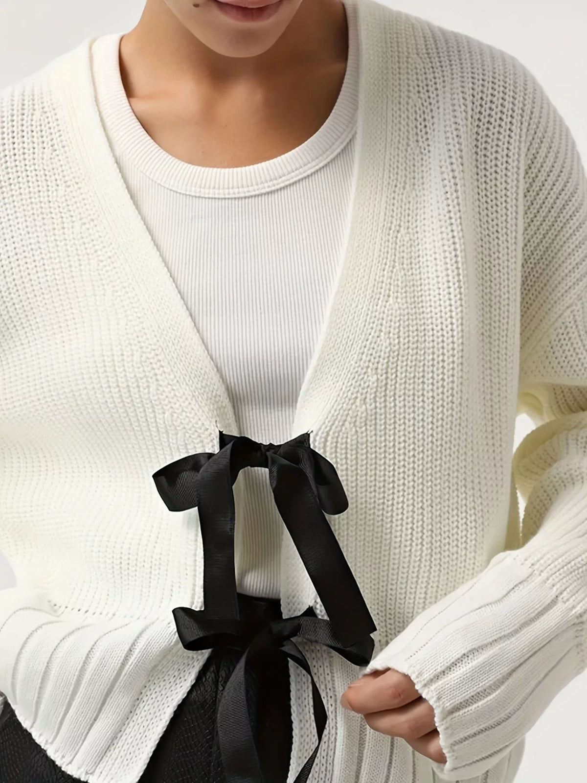 White tie front cardigan back view