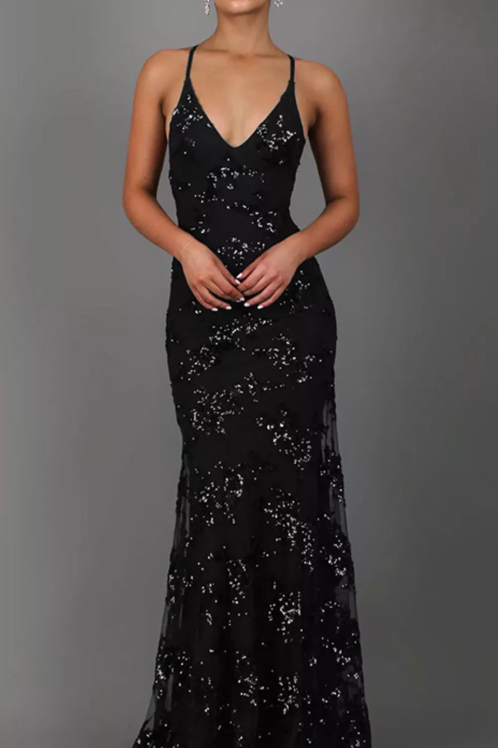 Sequin Tie Back V Neck Maxi Dress styled look