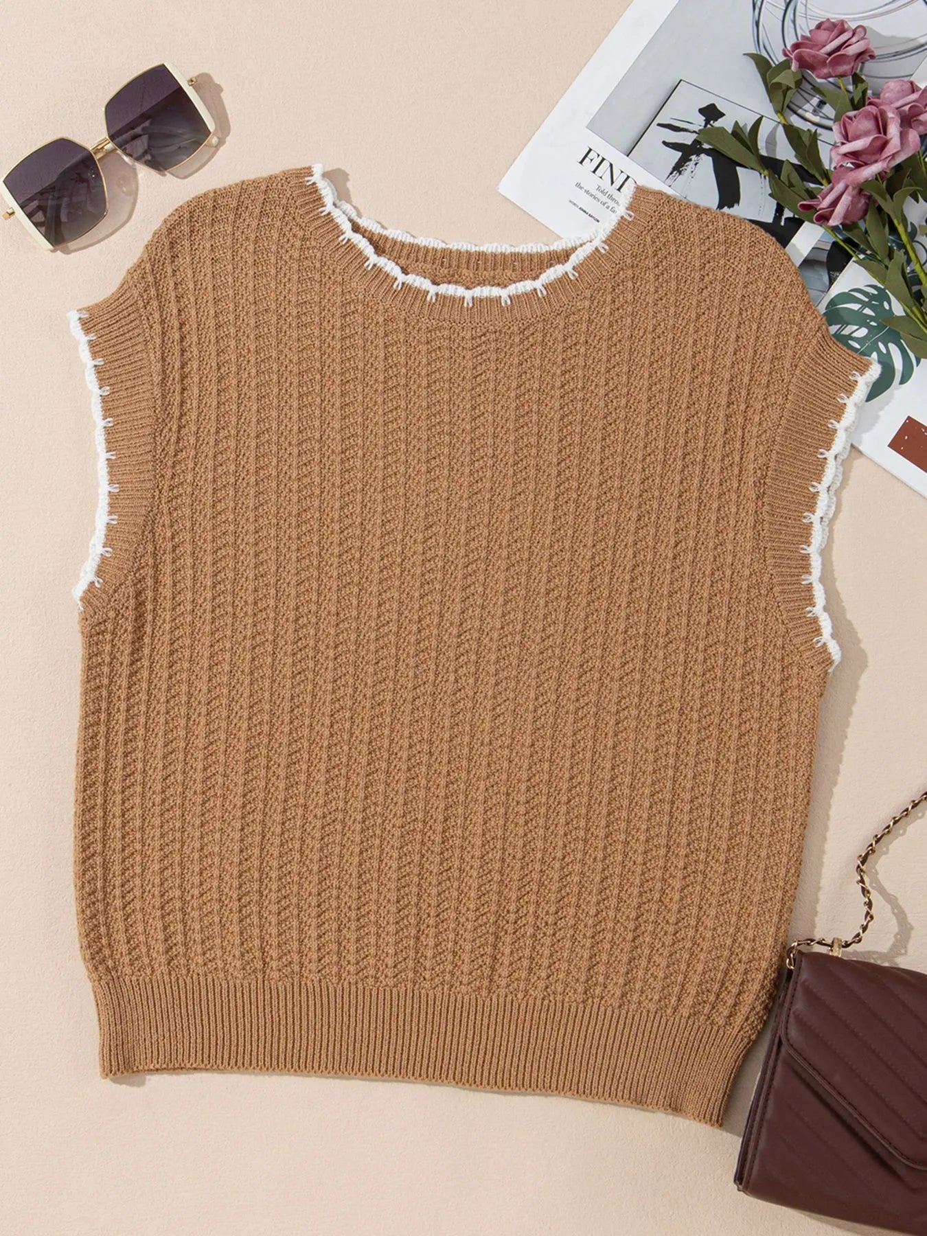 Contrast Trim Boxy Fit Sweater Vest - Fashorio