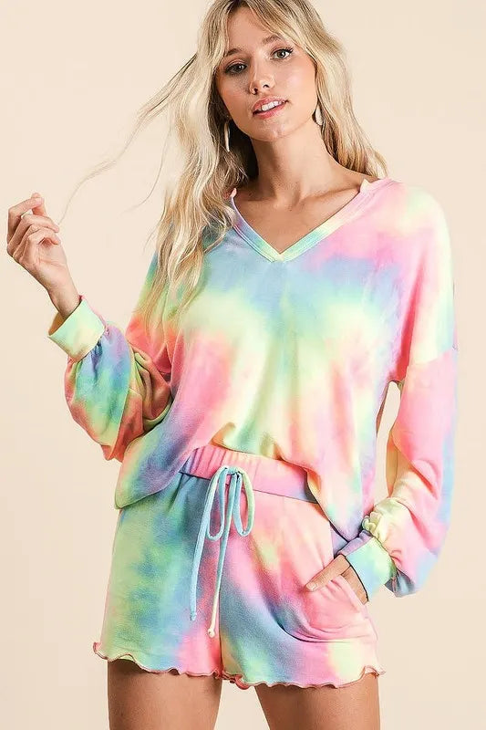 BiBi Tie Dye French Terry Top and Shorts Set - Fashorio