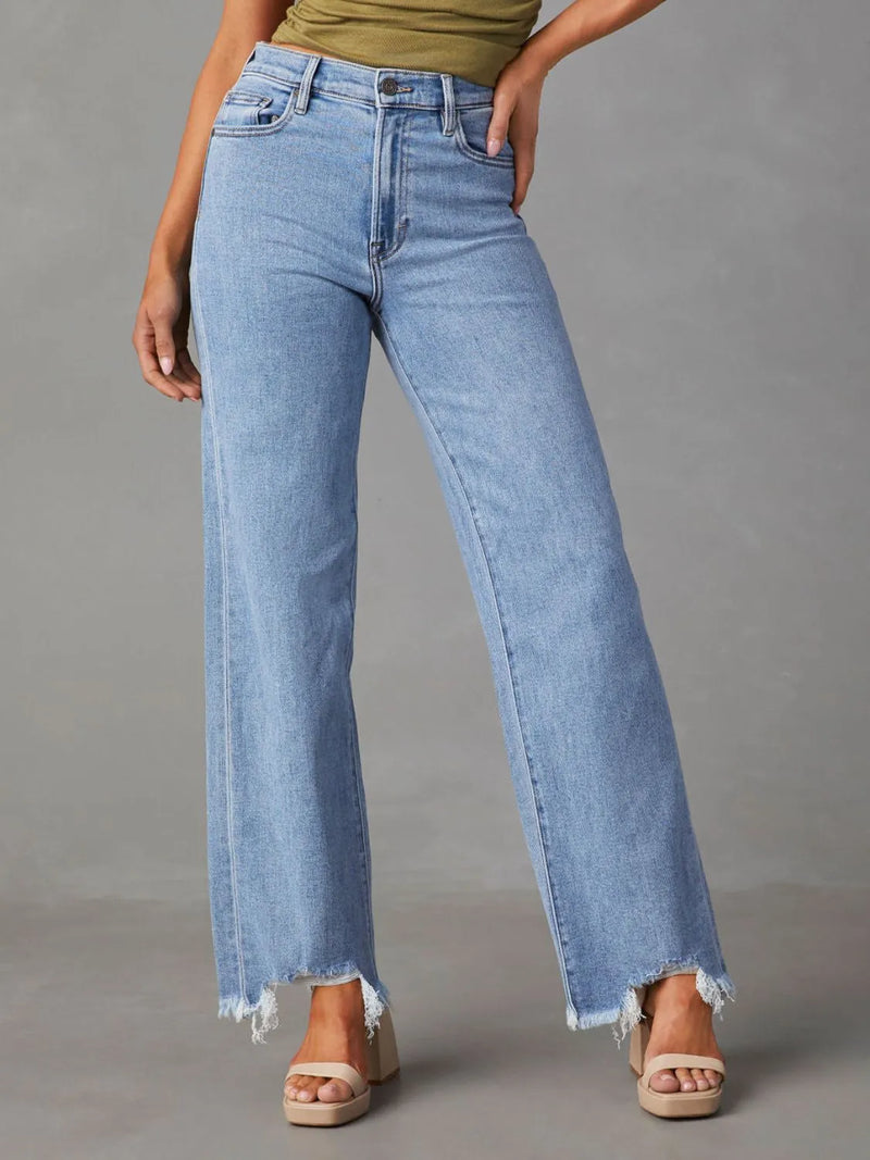 Raw hem loose fit jeans front view