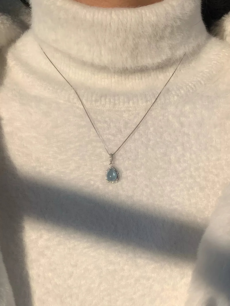 Crystal teardrop pendant sterling silver necklace, front view