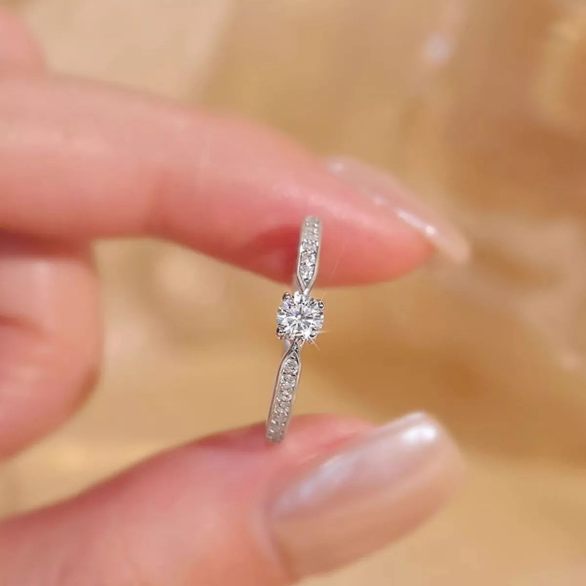 Close detail of the moissanite stone and setting