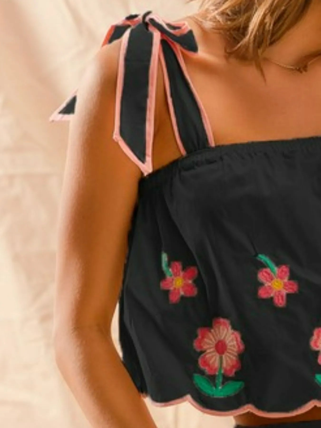 SO ME Flower Embroidered Tank Top and Shorts Set - Fashorio