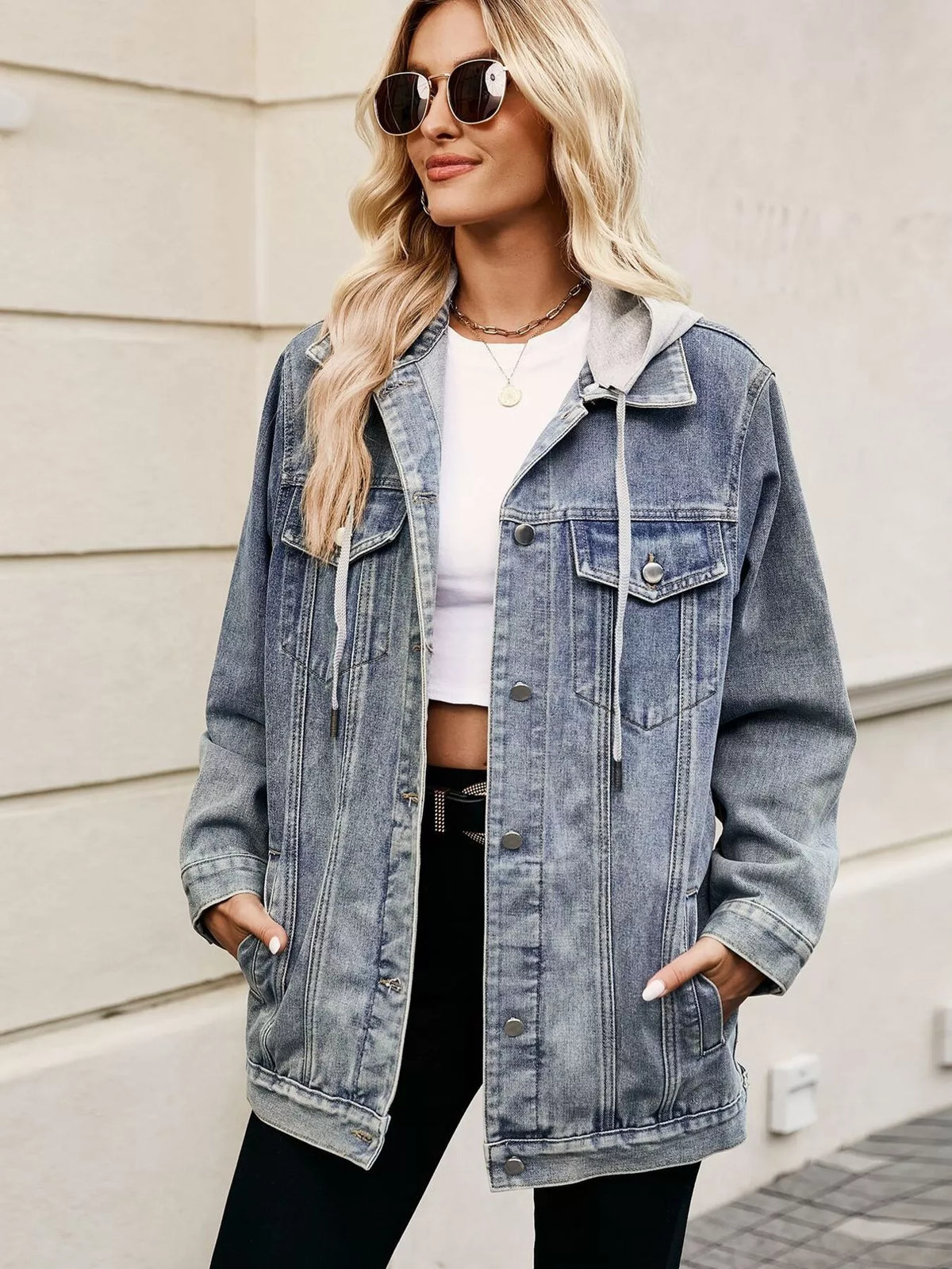 Button Up Denim Jacket in Dusty Pink view 15
