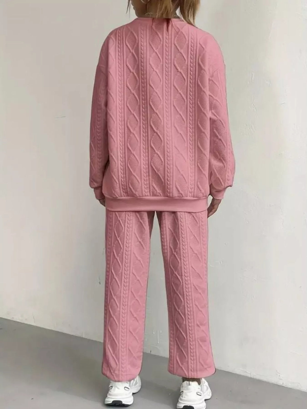 Texture Round Neck Top and Pants Set, view 6