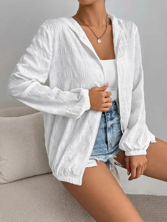Zip Up Long Sleeve Hooded Outerwear - Fashorio