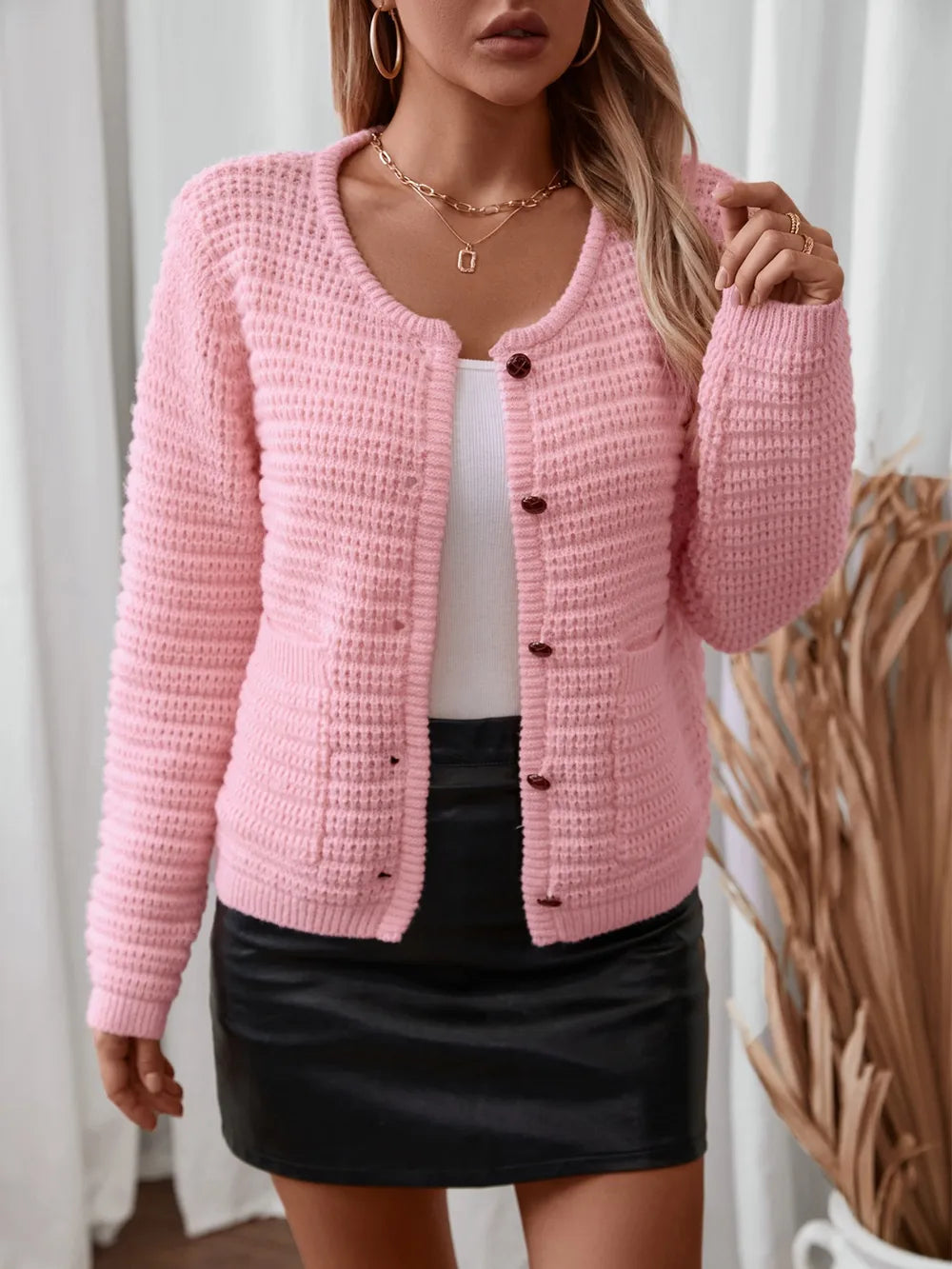 BUtton Up Long Sleeve Cardigan - Fashorio