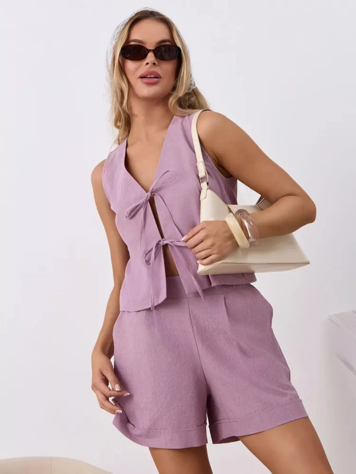 Tie-Front Sleeveless Top and Shorts Set, view 21