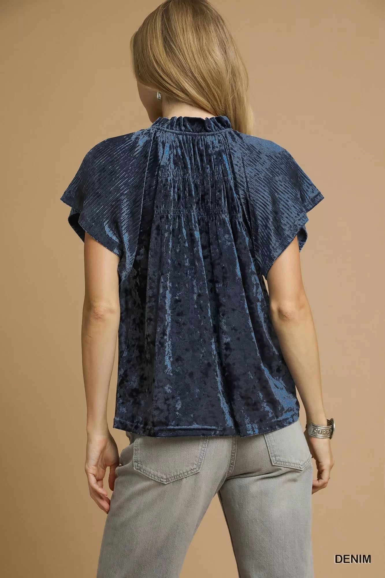 Umgee Crushed Velvet Pleated Blouse - Fashorio