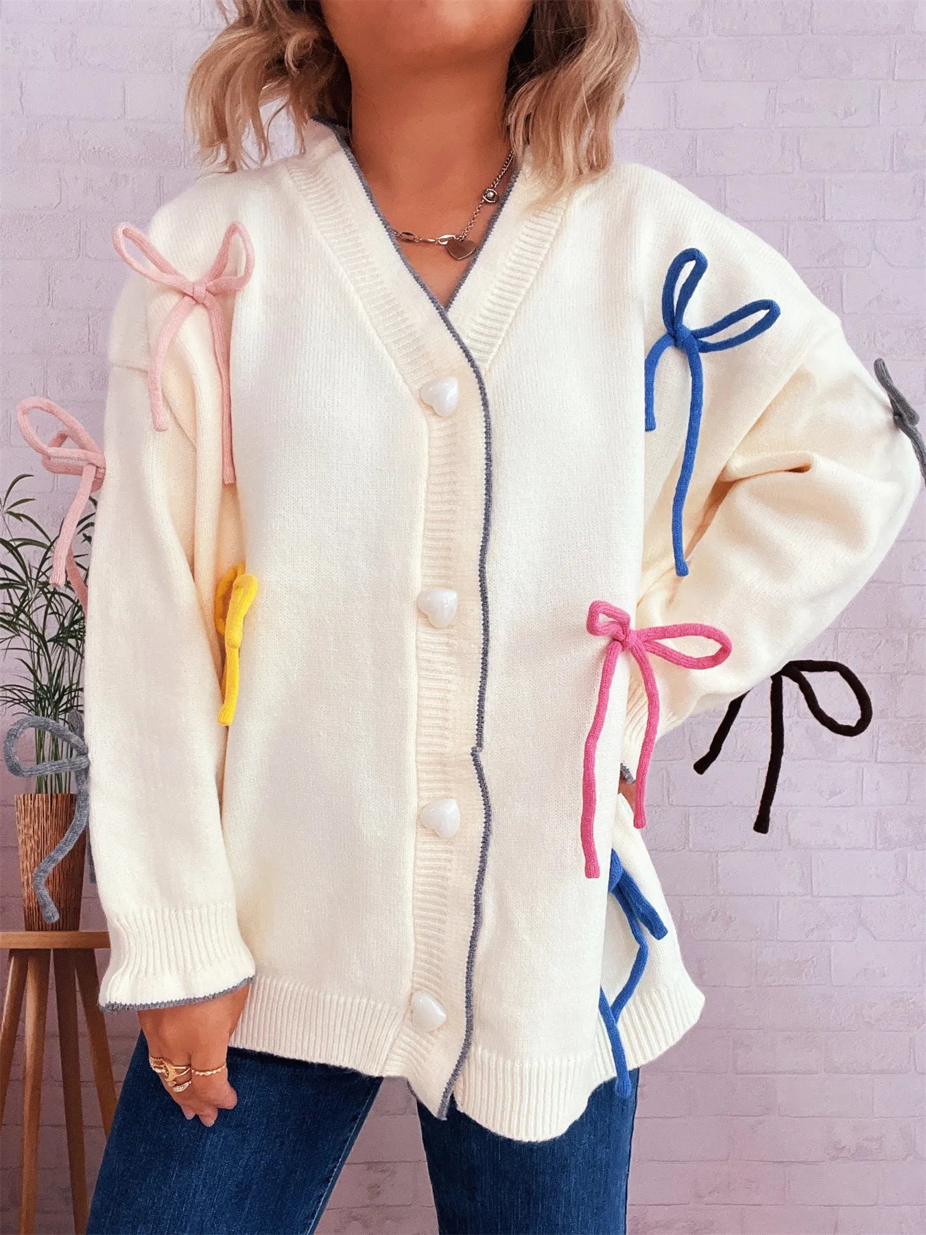 Bow Tie Button Up Cardigan - Fashorio