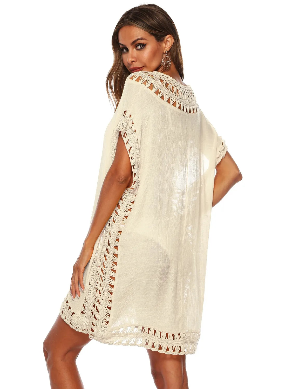 Bohemian Crochet Trim Beach Cover Up Dress - Fashorio