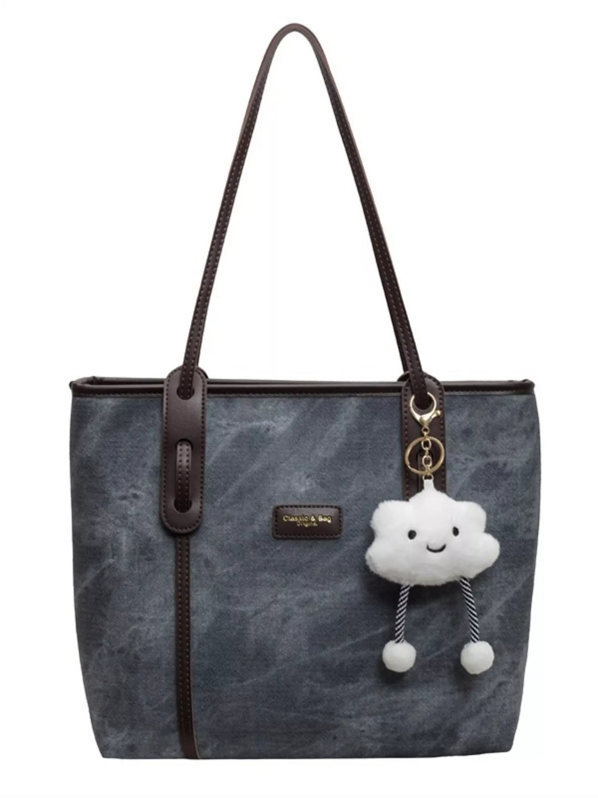 Dusty blue cloud charm bag styled with outfit